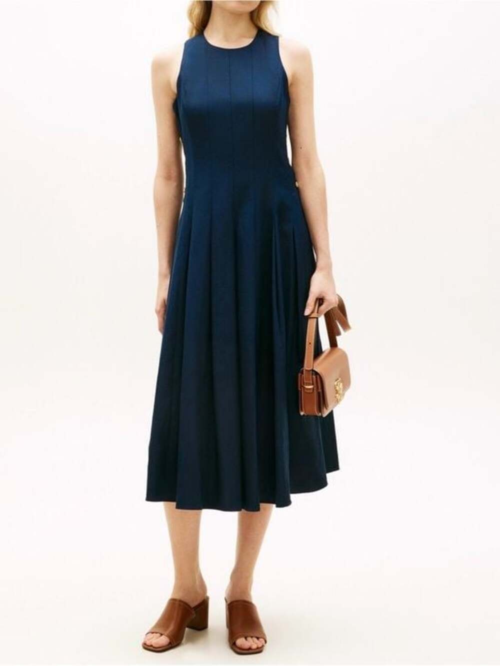 Tommy Hilfiger Dark Night Navy Linen Blend Midi Dress Size 4